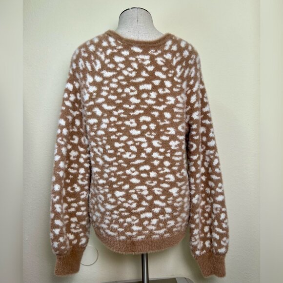 ABERCROMBIE Soft A&F Collection Beige & White Leopard Furry Eyelash Sweater Med - Picture 9 of 10